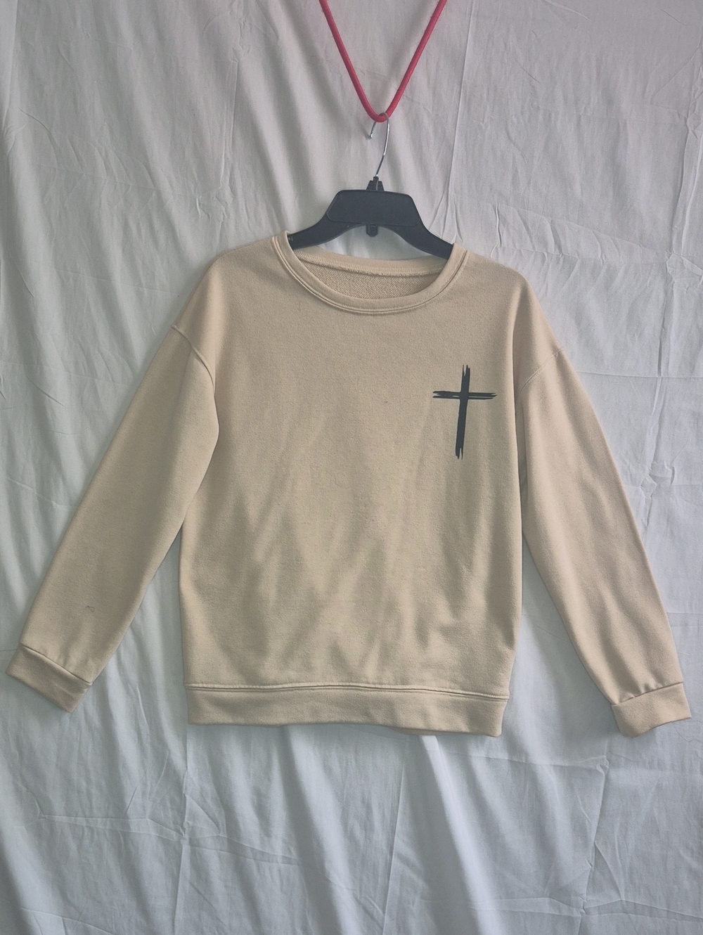 Cream Crewneck Sweatshirt with Minimal Cross Detail